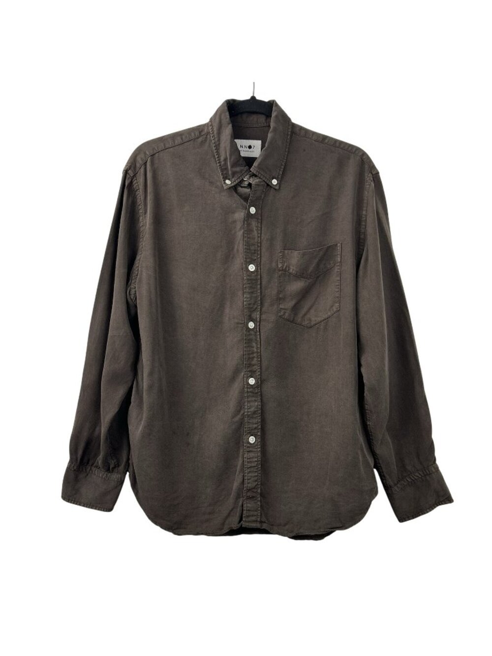 NN07 No Nationality Men Medium Brown Shirt Long Sleeve Button Down Casual Tencel